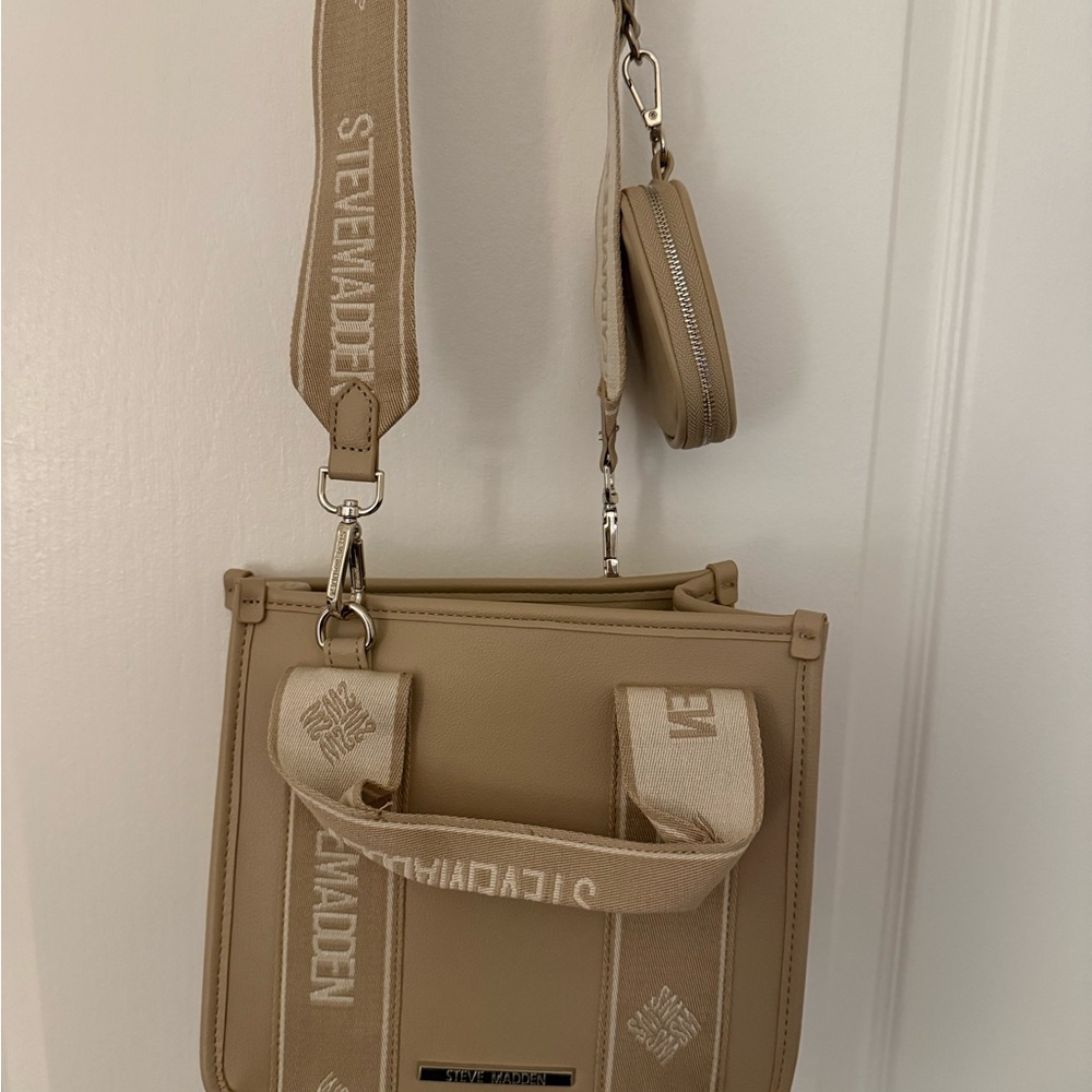 Steve Madden Beige Crossbody Bag with Logo Strap